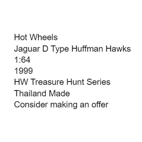 Hot Wheels Jaguar D Type Huffman Hawks Diecast Car HW Treasure Hunt Series 1999 - Picture 2 of 14